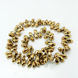 Plaqué Cuivre Perles en verre electroplate, perles percées, facette, larme, plaquée de cuivre rouge, 13x6mm