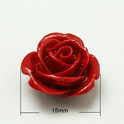 Rouge Foncé Perles de corail synthétiques, fleur, teint, rouge foncé, 15x9mm, Trou: 1mm