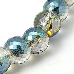 Aqua Electorplated Glass Beads, Rainbow Plated, Faceted, Round, Aqua, 11x8mm, Hole: 1mm