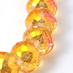 Dark Orange Electorplated Glass Beads, Rainbow Plated, Faceted, Rondelle, Dark Orange, 16x10mm
