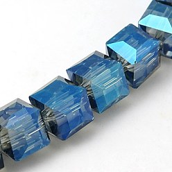 Brun De Noix De Coco Perles en verre electroplate, arc-en-ciel plaqué, facette, cube, brun coco, 9x9x9mm, Trou: 1mm