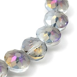 Medium Purple Electorplated Glass Beads, Rainbow Plated, Faceted, Flat Round, Medium Purple, 14x9mm, Hole: 1mm