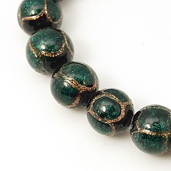Dark Green Handmade Gold Sand Lampwork Beads Strands, Round, Dark Green, 14mm, Hole: 1mm