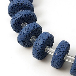 Bleu Acier Brins de perles de pierre de lave naturelle, teint, perles heishi, disque / plat rond, bleu acier, 20x7mm, Trou: 1mm