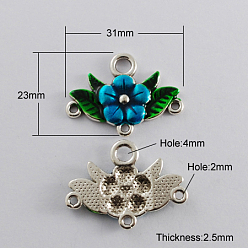 Dark Turquoise Alloy Enamel Chandelier Component Links, Cadmium Free & Lead Free, Antique Silver Metal Color, Flower, Dark Turquoise, 23x31x2.5mm, Hole: 2~4mm
