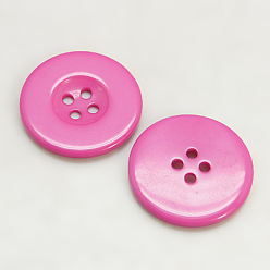 Hot Pink Resin Buttons, Dyed, Flat Round, Hot Pink, 25x3mm