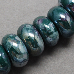 Cyan Foncé Perles européennes en porcelaine faites à la main , Perles avec un grand trou   , nacré, rondelle, dark cyan, 12x9mm, Trou: 4mm