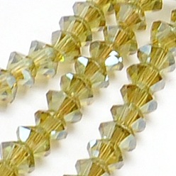 Verge D'or Perles en verre electroplate, plein éclat de la perle plaqué, facette, Toupie, verge d'or, 6x4mm, Trou: 1mm