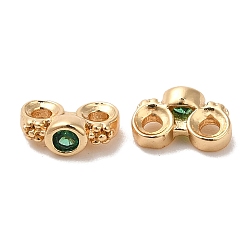 Green Brass Pave Cubic Zirconia Connector Charms, Flower Links, Real 18K Gold Plated, Green, 6x3x4mm, Hole: 1mm