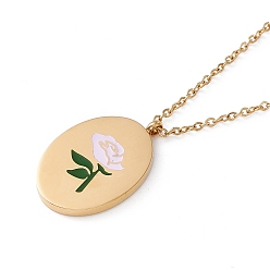June Rose Collar con colgante de flor de nacimiento ovalada de esmalte, oro 304 joyas de acero inoxidable para mujer., rosa de junio, 15.67~16.26 pulgada (39.8~41.3 cm)