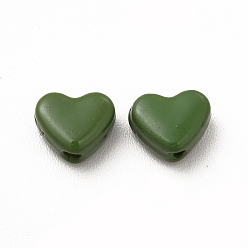 Dark Olive Green Heart Spray Painted Alloy Beads, Cadmium Free & Nickel Free & Lead Free, Dark Olive Green, 5x6x3mm, Hole: 1.2mm