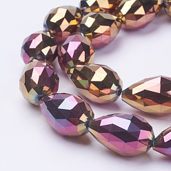 Multi-color Plated Electroplate Glass Beads Strands, Full Plated, Faceted, teardrop, Rainbow Plated, 27~28x18mm, Hole: 2mm, about 25pcs/strand, 26.3 inch~27.1 inch(67cm~69cm)