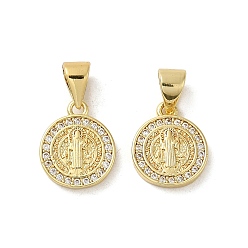 Real 18K Gold Plated Rack Plating Brass with Cubic Zirconia Pendant, Cadmium Free & Lead Free, Flat Round, Real 18K Gold Plated, 12x10x2mm, Hole: 4x3.5mm