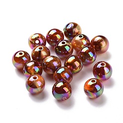 Sienna UV Plating Rainbow Iridescent Acrylic Beads, with Gold Foil, Round, Sienna, 13mm, Hole: 2mm