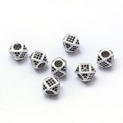 Platinum Rack Plating Brass Cubic Zirconia Beads, Long-Lasting Plated, Polygon, Platinum, 9.5x7mm, Hole: 3mm