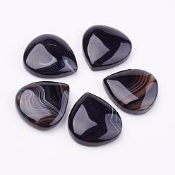 Black Natural Agate Cabochons, Dyed & Heated, teardrop, Black, 22~23x20~21x6mm