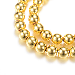 Plateado en Oro Electroplate hematites sintética hebras de perlas no magnéticas, rondo, oro chapado, 10x9 mm, agujero: 1~1.5 mm, sobre 44 unidades / cadena, 15.4 pulgada