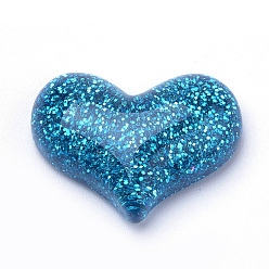 Dodger Blue Resin Cabochons, with Glitter Powder, Heart, Dodger Blue, 16.5x21.5x6~7mm