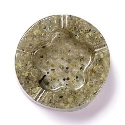 Rutilated Quartz Resin with Natural Rutilated Quartz Chip Stones Ashtray, Home OFFice Tabletop Decoration, Flat Round with Flower, 104x32mm, Inner Diameter: 61x68mm