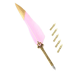 Rose Nacré Stylo trempé plume, avec pointe de stylo en alliage et pointes de rechange, pour la journée des professeurs, perle rose, 285x45mm