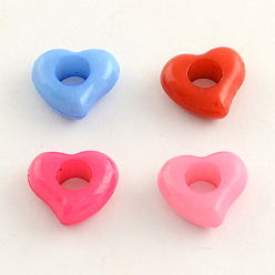 Mixed Color Opaque Acrylic European Beads, Large Hole Heart Beads, Mixed Color, 11.5x12.5x5mm, Hole: 5mm, about 1515pcs/500g