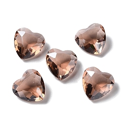 Camel Transparent Glass Rhinestone Cabochons, Faceted, Heart, Pointed Back, Camel, 12x12x5.5mm