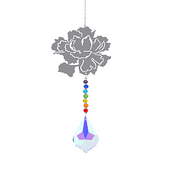 Colorful Metal Big Pendant Decorations, Hanging Sun Catchers, Chakra Theme K9 Crystal Glass, Peony, Colorful, 45cm