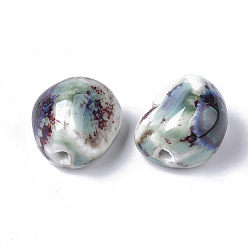 Turquoise Perles en porcelaine manuelles, fantaisie porcelaine émaillée antique, gousse d'ail, turquoise, 18~21x16~18.5x14~15mm, Trou: 2~2.5mm