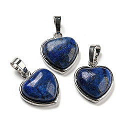 Lapis Lazuli Naturelles lapis-lazuli pendentifs, Breloques cœur avec fermoirs en laiton plaqué platine, 20.5x17.5x7mm, Trou: 4x8mm