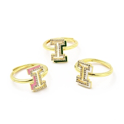 Letter I Mixed Color Enamel Initial Letter Adjustable Ring with Clear Cubic Zirconia, Real 18K Gold Plated Brass Jewelry for Women, Cadmium Free & Lead Free, Letter.I, US Size 5 1/4(16mm), Letter.I: 13.2x9mm