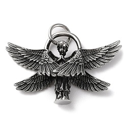Antique Silver Ion Plating(IP) 304 Stainless Steel Pendants, with Jump Ring, Angel Charm, Antique Silver, 31.5x47x11.8mm, Hole: 6.5mm
