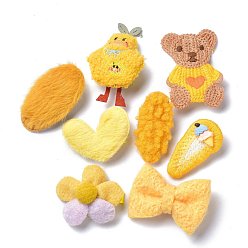 Gold kids Hair Clips Sets, Iron Snap Hair Clips & Alligator Hair Clips, with Wool and Cloth, Duck & Bear & Heart & Oval & Teardrop & Flower & Bowknot, Gold, 52~70x29~55x12~25mm, 8pcs/set