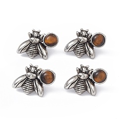 Tiger Eye Natural Tiger Eye Bee Stud Earrings, Antique Silver Alloy Earrings with Brass Pins for Women, 15.5x20.5mm, Pin: 0.8mm