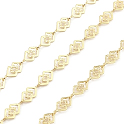 Chapado en Oro Real 18K Cadenas de eslabones de rombos huecos de latón, sin soldar, con carrete, real 18 k chapado en oro, 11x5x0.5 mm