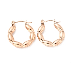 Rose Gold Ion Plating(IP) 304 Stainless Steel Oval Wrap Hoop Earrings for Women, Rose Gold, 22x20x4mm, Pin: 0.7mm