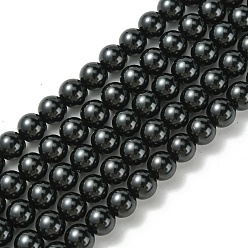 Negro Hebras redondas de perlas de vidrio teñido ecológico, Grado A, cordón de algodón rosca, negro, 8 mm, agujero: 0.7~1.1 mm, sobre 52 unidades / cadena, 15 pulgada