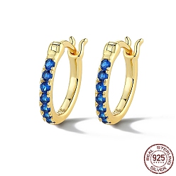 Blue 925 Sterling Silver Hoop Earring for Women, Real 18K Gold Plated, Blue, 12mm