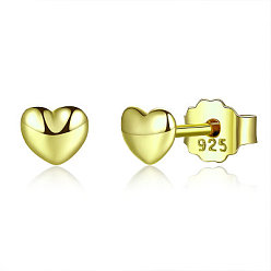 Real 18K Gold Plated 925 Sterling Silver Stud Earrings, Heart, with 925 Stamp, Real 18K Gold Plated, 4x4mm