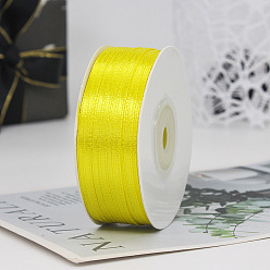 Yellow Polyester Double-Sided Satin Ribbons, Ornament Accessories, Flat, Yellow, 3mm, 100 yards/roll