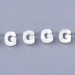 Letter G Perles de coquillage de mer naturelle, coquille de nacre blanche, perles percées, letter.g, 10x2.5~11.5x3mm, Trou: 0.8mm