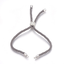 Gris Foncé Fabrication de bracelet de cordon de coton, avec les accessoires en laiton, plat et circulaire avec arbre de vie, gris foncé, 8-5/8 pouce (22 cm), Trou: 2mm