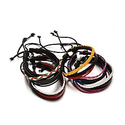 Mixed Color Adjustable Leather Cord Multi-Strand Bracelets, with PU Leather Cords, Mixed Color, 54mm, 9~16x3