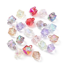 Mixed Color Transparent Acrylic Pendants, Iridescent, AB Color Plated, Cube, Mixed Color, 21x16x16mm, Hole: 3mm