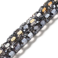 Black Electroplate Transparent Glass Beads Strand, AB Color Plated, Faceted, Column, Black, 8.5x8mm, Hole: 1.2mm, about 59~60pcs/strand, 19.29~19.69 inch(49~50cm)