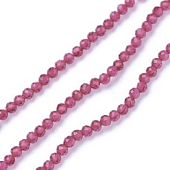 Deep Pink Faceted Glass Beads Strands, Round, Deep Pink, 2~2.5mm, Hole: 0.5mm, about 180~200pcs/strand, 14.5~16.1 inch(37~41cm)