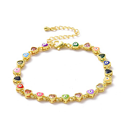 Разноцветный Браслет-цепочка с эмалевым звеном и кубическим цирконием, золотые латунные украшения для женщин, красочный, 7-1/8 дюйм (18.2 см)