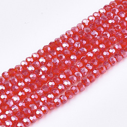 Roja Abalorios de vidrio electrochapa, lustre de la perla chapado, facetados, Rondana plana, rojo, 2.5~3x2~2.5 mm, agujero: 0.6 mm, sobre 196 unidades / cadena, 19 pulgada