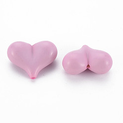 Rose Nacré Perles acryliques opaques, cœur, perle rose, 17x22x10mm, Trou: 1.4mm, environ255 pcs / 500 g