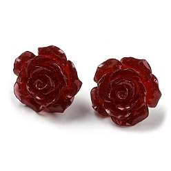 Dark Red Resin Rose Flower Stud Earrings with 316 Stainless Steel Pins, Dark Red, 18~18.5x18~18.5mm