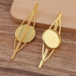 Golden Iron Hair Bobby Pin Findings, with Brass Flat Round Bezel Settings, Golden, 70x16mm, Tray: 20mm